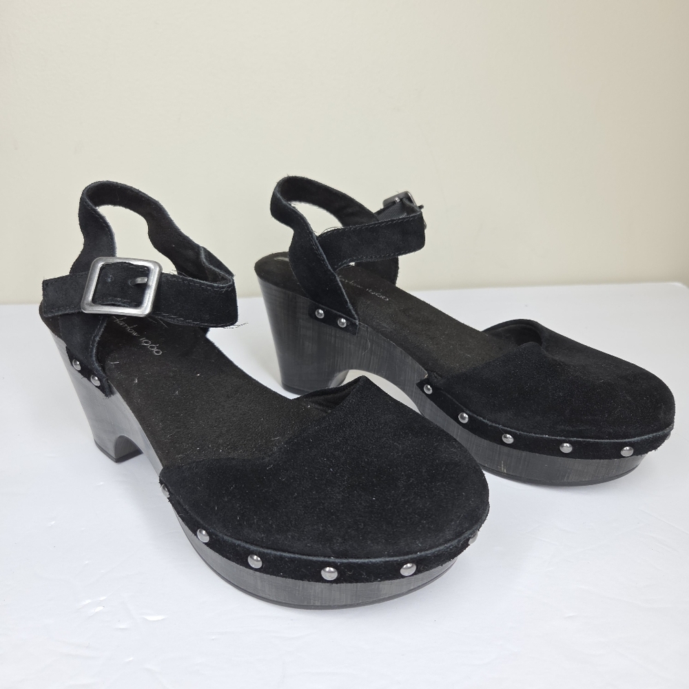 House Of Harlow 1960 Cherub Black Leather Suede Platform Clogs 8.5 Boho Festival